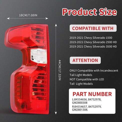 Tail Light Compatible With 2019 2020 2021 2022 2023 Halogen of Original Vehicles Rear Brake Chevy Silverado 1500/2500HD/3500HD,with Bulb & Harness,Turn Signal Tail Lamp Driver Side in Saudi Arabia