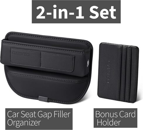 Car Seat Gap Filler Organizer with Charging Hole, in Between Car Seat Catcher for Car, Truck, SUV, Premium PU Leather Interior Accessories, Console Organizer for Phone, Keys and Small Items – Black in Saudi Arabia