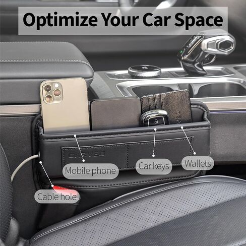 Car Seat Gap Filler Organizer with Charging Hole, in Between Car Seat Catcher for Car, Truck, SUV, Premium PU Leather Interior Accessories, Console Organizer for Phone, Keys and Small Items – Black in Saudi Arabia
