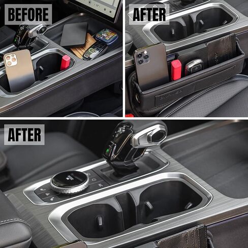 Car Seat Gap Filler Organizer with Charging Hole, in Between Car Seat Catcher for Car, Truck, SUV, Premium PU Leather Interior Accessories, Console Organizer for Phone, Keys and Small Items – Black in Saudi Arabia