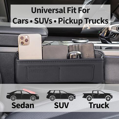 Car Seat Gap Filler Organizer with Charging Hole, in Between Car Seat Catcher for Car, Truck, SUV, Premium PU Leather Interior Accessories, Console Organizer for Phone, Keys and Small Items – Black in Saudi Arabia