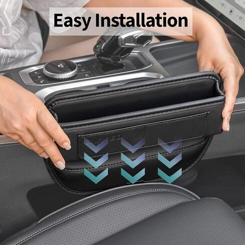 Car Seat Gap Filler Organizer with Charging Hole, in Between Car Seat Catcher for Car, Truck, SUV, Premium PU Leather Interior Accessories, Console Organizer for Phone, Keys and Small Items – Black in Saudi Arabia