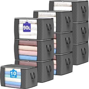 90 لتر أكياس تخزين كبيرة ، 6 حزمة تخزين ملابس تخزين منظمي الخزانة قابلة للطي حاويات تخزين مع مقبض معزز للملابس ، بطانية ، معرفات ، صفائح السرير ، الوسائد واللعب (رمادي) in Kuwait