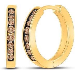 10K Yellow Gold Brown Diamond Stylish Hoop Earrings 1/4 Ctw. in Saudi Arabia