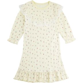 KISBINI الفتيات الصغيرات القطن قمصان النوم الفراولة طويلة الأكمام الأميرة بيجامة فستان لطيف للفتيات in Kuwait