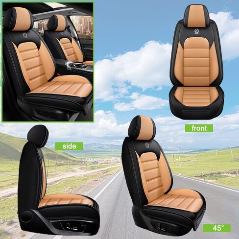 أغطية مقاعد لسيارة Ford Expedition 2011-2021، قطعتان من أغطية مقاعد السيارة الجلدية، واقيات مقاعد مقاومة للماء، أغطية مقاعد السيارات، مقاعد داخلية مقاومة للانزلاق للسيارات (أسود وبرتقالي) in Kuwait