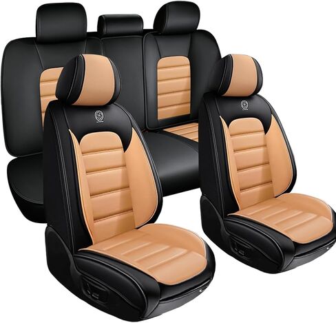 أغطية مقاعد لسيارة Ford Expedition 2011-2021، قطعتان من أغطية مقاعد السيارة الجلدية، واقيات مقاعد مقاومة للماء، أغطية مقاعد السيارات، مقاعد داخلية مقاومة للانزلاق للسيارات (أسود وبرتقالي) in Kuwait