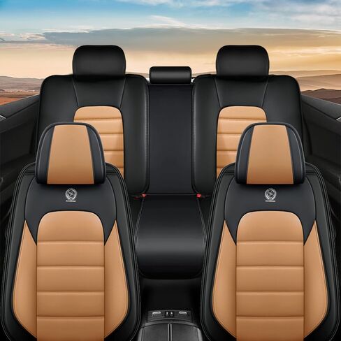 أغطية مقاعد لسيارة Ford Expedition 2011-2021، قطعتان من أغطية مقاعد السيارة الجلدية، واقيات مقاعد مقاومة للماء، أغطية مقاعد السيارات، مقاعد داخلية مقاومة للانزلاق للسيارات (أسود وبرتقالي) in Kuwait