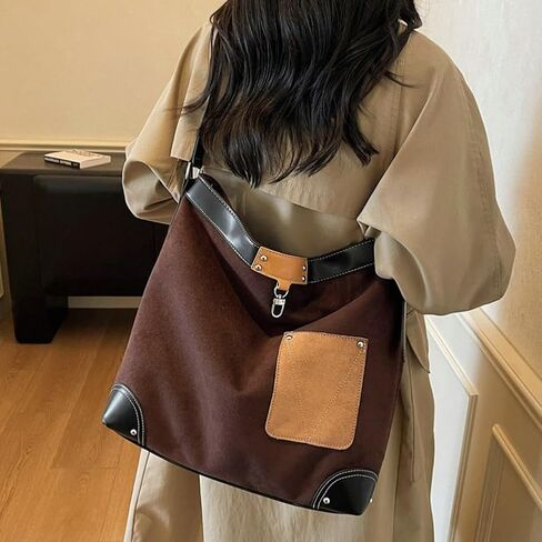 حقيبة كتف نسائية من جلد الغزال عبر الجسم ذات سعة كبيرة محفظة دلو حقيبة هوبو مترهل للسفر والترفيه خريف وشتاء حقيبة يد in Kuwait