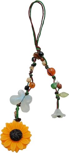 Boho Sunflower & Butterfly Beaded Keychain – Handmade Nature-Inspired Charm | KNOTORA & BLOOM by Darunita in Saudi Arabia