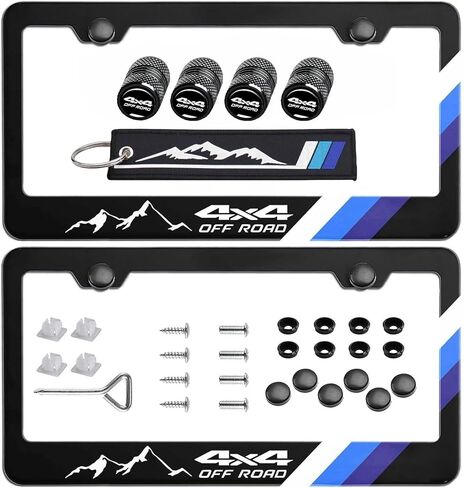 2Pcs 4x4off Road License Plate Frame with Screw Cap Valve Keychain Upgrade Your Car Durable Eye-Catching Design Compatible with Tacoma 4Runner Tundra Accessories (4 Mountain Red) in Saudi Arabia
