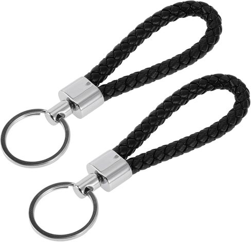 Car Keychain Universal Key Chain with Ring for Key Fobs for Home for Women Leather,Zinc Alloy Silver Tone,Black 2 Pcs in Saudi Arabia