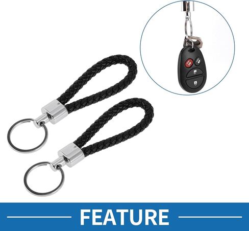 Car Keychain Universal Key Chain with Ring for Key Fobs for Home for Women Leather,Zinc Alloy Silver Tone,Black 2 Pcs in Saudi Arabia