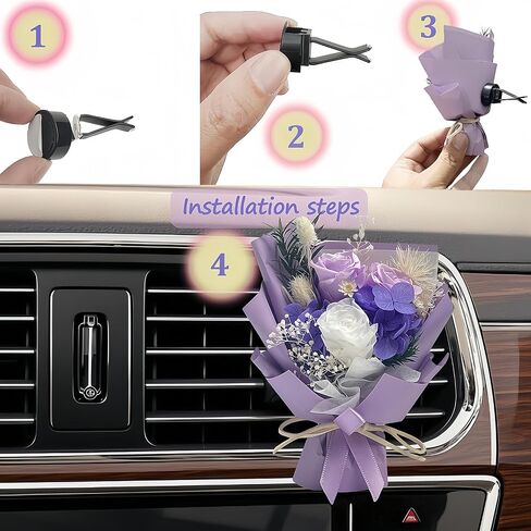 Car Air Vent Flower Bouquet - Elegant and Stylish Car Decor, Universal Fit for Most Vehicles (Purple, Rose) in Saudi Arabia