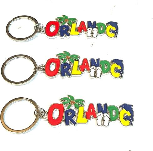 Generic Sureg ORLANDO Florida Souvenir Keychains Set of 3 Colorful Letters and Icons Design in Saudi Arabia