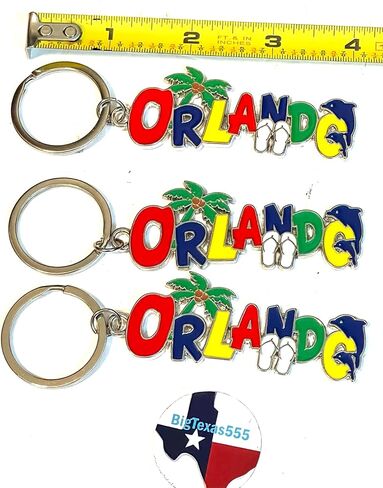 Generic Sureg ORLANDO Florida Souvenir Keychains Set of 3 Colorful Letters and Icons Design in Saudi Arabia
