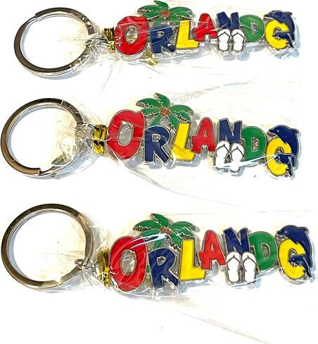 Generic Sureg ORLANDO Florida Souvenir Keychains Set of 3 Colorful Letters and Icons Design in Saudi Arabia
