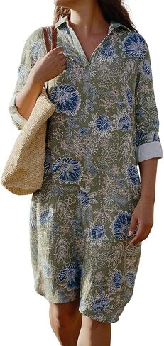 فستان RipSkirt Hawaii للسفر طويل - فستان من الشاش القطني المسامي مع جيوب - كم طويل أو 3/4 كم in Kuwait