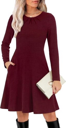 Kranda Women 2025 Long Sleeve Fall Winter Sweater Dress Round Neck Causal Knit Flowy Midi Dresses with Pockets in Saudi Arabia