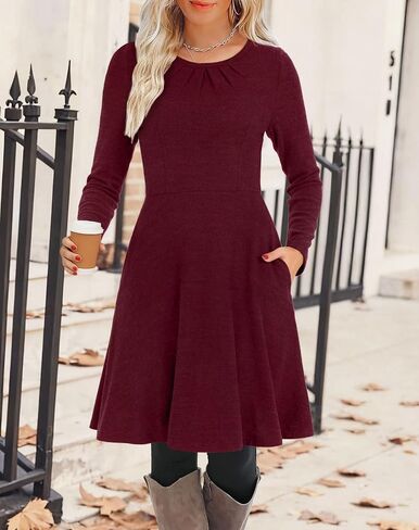 Kranda Women 2025 Long Sleeve Fall Winter Sweater Dress Round Neck Causal Knit Flowy Midi Dresses with Pockets in Saudi Arabia