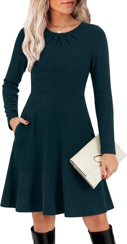 Kranda Women 2025 Long Sleeve Fall Winter Sweater Dress Round Neck Causal Knit Flowy Midi Dresses with Pockets in Saudi Arabia