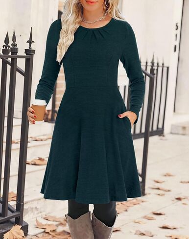 Kranda Women 2025 Long Sleeve Fall Winter Sweater Dress Round Neck Causal Knit Flowy Midi Dresses with Pockets in Saudi Arabia