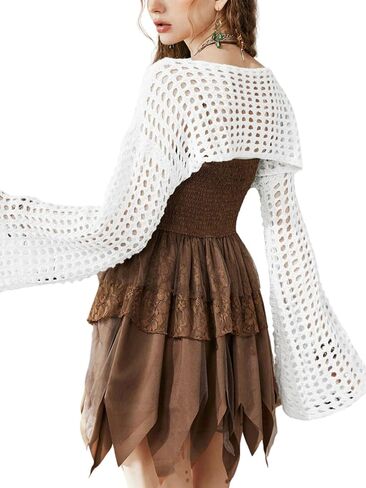 SHENHE Women's Hollow Out Knitted Pullover Sweater Crochet Cropped Sweater Top Long Sleeve Casual Cover Up Top in Saudi Arabia