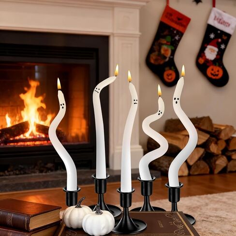 Halloween Decorations Indoor 5 Pack Hand-Twisted Ghost Taper Candles - 9.4" White Halloween Centerpieces for Tables | Cute & Spooky Gothic Candlesticks for Table Centerpieces, Mantel Decor in Saudi Arabia