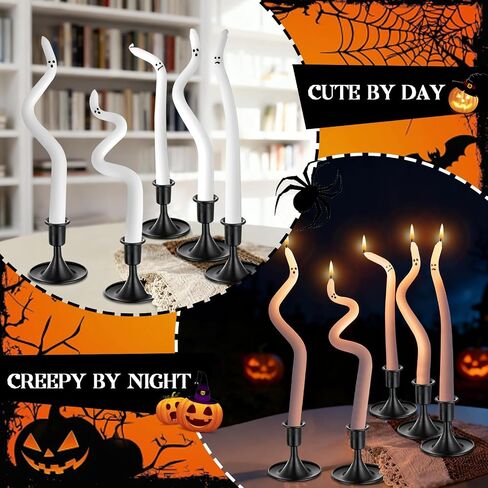 Halloween Decorations Indoor 5 Pack Hand-Twisted Ghost Taper Candles - 9.4" White Halloween Centerpieces for Tables | Cute & Spooky Gothic Candlesticks for Table Centerpieces, Mantel Decor in Saudi Arabia