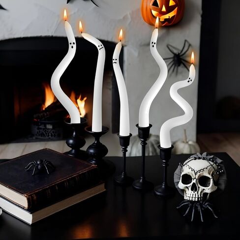 Halloween Decorations Indoor 5 Pack Hand-Twisted Ghost Taper Candles - 9.4" White Halloween Centerpieces for Tables | Cute & Spooky Gothic Candlesticks for Table Centerpieces, Mantel Decor in Saudi Arabia