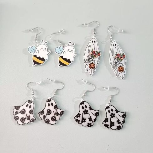Halloween Ghost Earrings for Women Funny Acrylic BOO Ghost Dangle Earrings Statement Spooky Halloween Cosplay Festive Party Costume Jewelry Gifts in Saudi Arabia