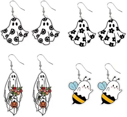 Halloween Ghost Earrings for Women Funny Acrylic BOO Ghost Dangle Earrings Statement Spooky Halloween Cosplay Festive Party Costume Jewelry Gifts in Saudi Arabia