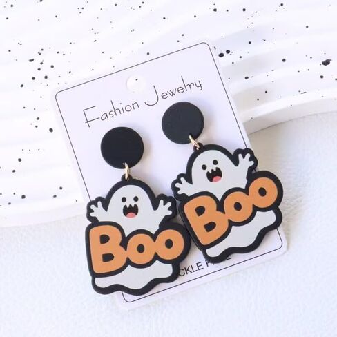 Halloween Ghost Earrings for Women Funny Acrylic BOO Ghost Dangle Earrings Statement Spooky Halloween Cosplay Festive Party Costume Jewelry Gifts in Saudi Arabia