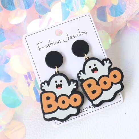 Halloween Ghost Earrings for Women Funny Acrylic BOO Ghost Dangle Earrings Statement Spooky Halloween Cosplay Festive Party Costume Jewelry Gifts in Saudi Arabia