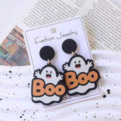 Halloween Ghost Earrings for Women Funny Acrylic BOO Ghost Dangle Earrings Statement Spooky Halloween Cosplay Festive Party Costume Jewelry Gifts in Saudi Arabia