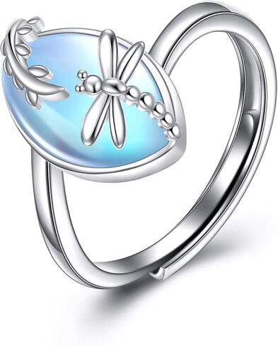 Moon and Star Ring S925 Sterling Silver Crescent Moon Star Ring Opal Open Ring Adjustable Ring Gift for Women in Kuwait