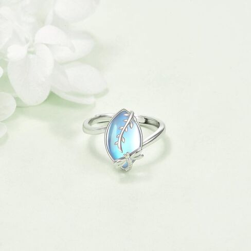 Moon and Star Ring S925 Sterling Silver Crescent Moon Star Ring Opal Open Ring Adjustable Ring Gift for Women in Kuwait
