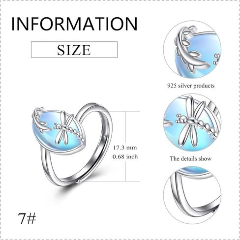 Moon and Star Ring S925 Sterling Silver Crescent Moon Star Ring Opal Open Ring Adjustable Ring Gift for Women in Kuwait