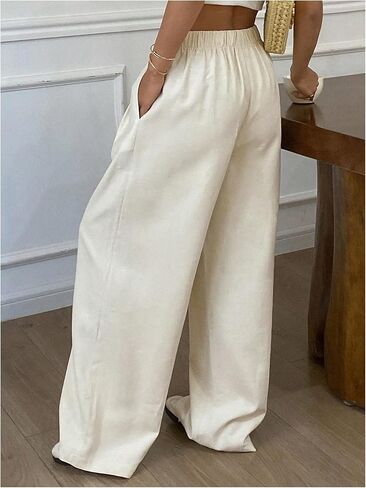 GORGLITTER Women's Low Rise Pants Boho Pleated Wide Leg Pants Casual Linen Pants in Saudi Arabia