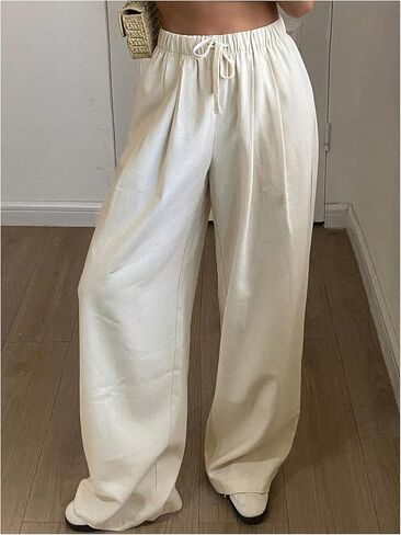 GORGLITTER Women's Low Rise Pants Boho Pleated Wide Leg Pants Casual Linen Pants in Saudi Arabia