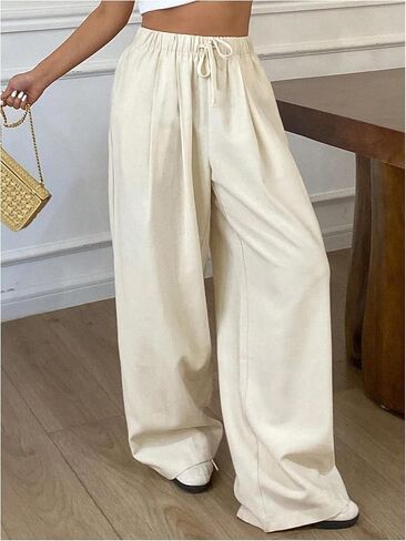 GORGLITTER Women's Low Rise Pants Boho Pleated Wide Leg Pants Casual Linen Pants in Saudi Arabia