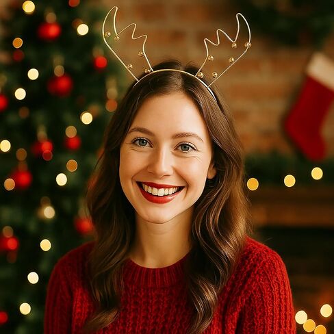 عصابة رأس Crazy Night Antlers - زي غزال للنساء - عصابة رأس على شكل قرون غزال مع آذان غزال - مثالية لعيد الميلاد والمناسبات الاحتفالية in Kuwait