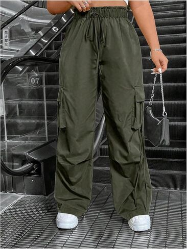 بنطال Verdusa النسائي ذو المقاس الكبير بأرجل واسعة وبنطلون طويل مع جيوب in Kuwait