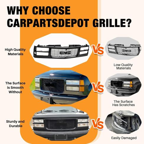 شبكة أمامية من CarPartsDepot متوافقة مع جميع الكروم مع 1994-2000 GMC C/K 1500 2500 3500 Yukon مع توفير الشعار in Saudi Arabia