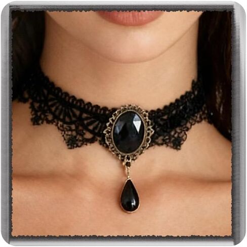 GRAEEN Gothic Black Lace Choker Necklaces Royal Court Vampire Chokers with Rhinestone Pendant Halloween Lace Clavicle Necklace Jewelry for Women in Kuwait