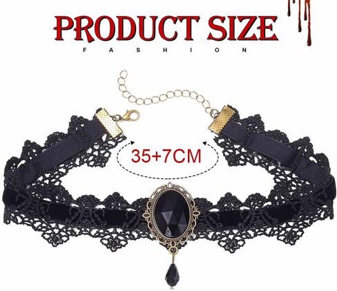 GRAEEN Gothic Black Lace Choker Necklaces Royal Court Vampire Chokers with Rhinestone Pendant Halloween Lace Clavicle Necklace Jewelry for Women in Kuwait