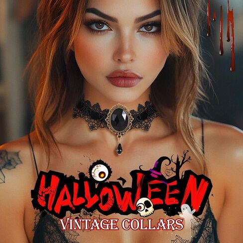 GRAEEN Gothic Black Lace Choker Necklaces Royal Court Vampire Chokers with Rhinestone Pendant Halloween Lace Clavicle Necklace Jewelry for Women in Kuwait