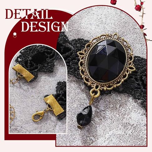 GRAEEN Gothic Black Lace Choker Necklaces Royal Court Vampire Chokers with Rhinestone Pendant Halloween Lace Clavicle Necklace Jewelry for Women in Kuwait