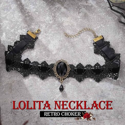 GRAEEN Gothic Black Lace Choker Necklaces Royal Court Vampire Chokers with Rhinestone Pendant Halloween Lace Clavicle Necklace Jewelry for Women in Kuwait