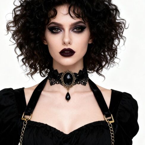 GRAEEN Gothic Black Lace Choker Necklaces Royal Court Vampire Chokers with Rhinestone Pendant Halloween Lace Clavicle Necklace Jewelry for Women in Kuwait
